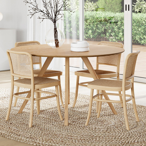 4 Seater Natural Samira Round Dining Table Chair Set Temple